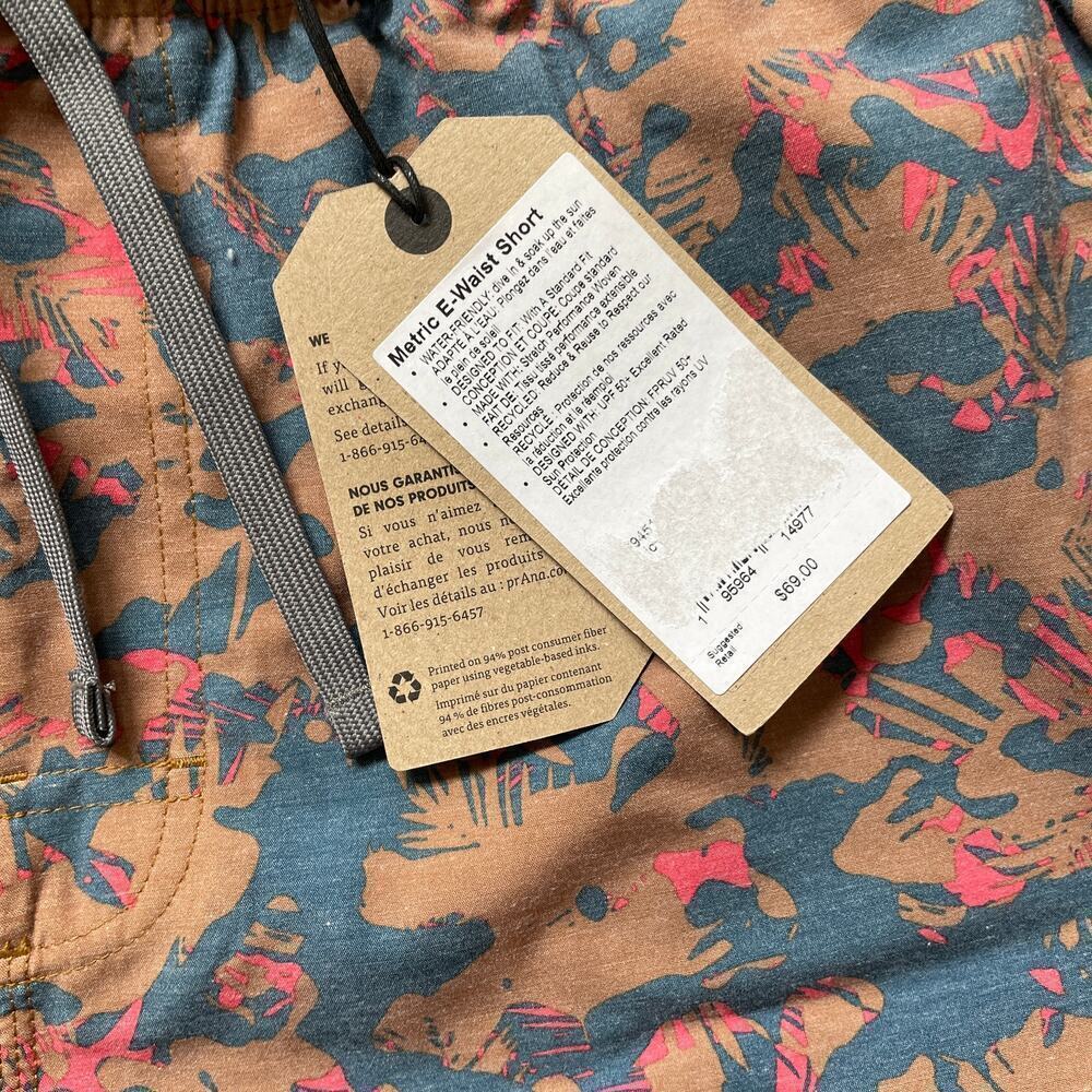 prAna XL Metric E-Waist Shorts | Eco Print Swim, UPF 50+, Fresca Camo NWT $69 - Picture 3 of 7